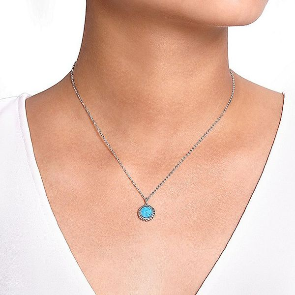 925 Sterling Silver Rock crystal and Turquoise Pendant Necklace Image 2 Carroll / Ochs Jewelers Monroe, MI