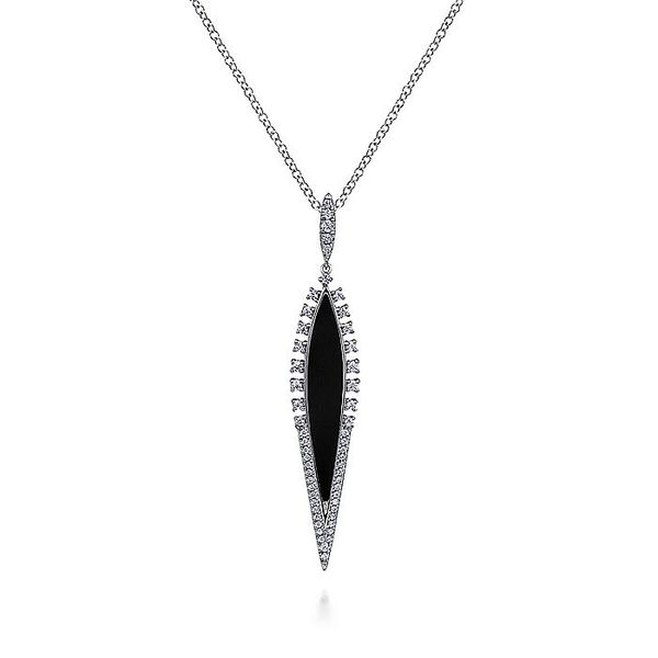 14K White Gold Diamond and Onyx Pendant Necklace Carroll / Ochs Jewelers Monroe, MI
