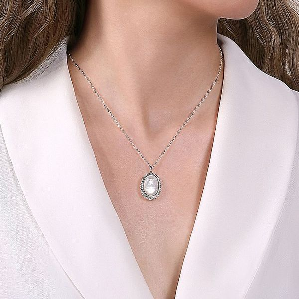 925 Sterling Silver Rock Crystal and White MOP Pendant Necklace Image 2 Carroll / Ochs Jewelers Monroe, MI