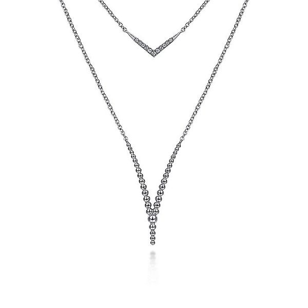 20 inch 925 Sterling Silver White Sapphire and Beaded Chevon Necklace Carroll / Ochs Jewelers Monroe, MI
