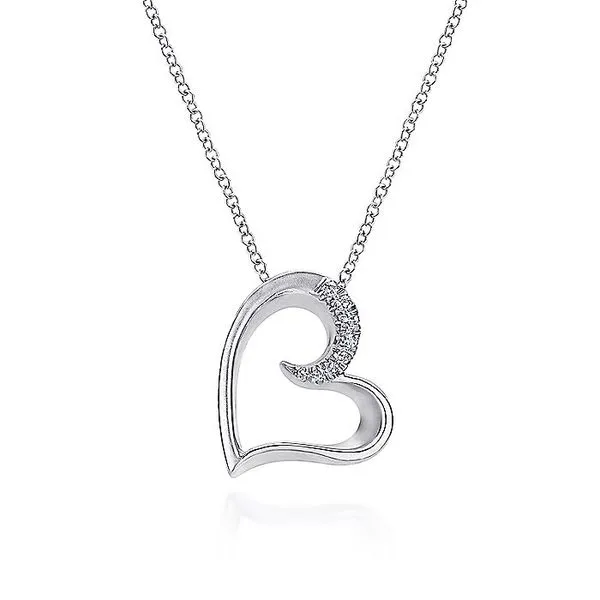 18 inch 925 Sterling Silver White Sapphire Open Heart Pen...