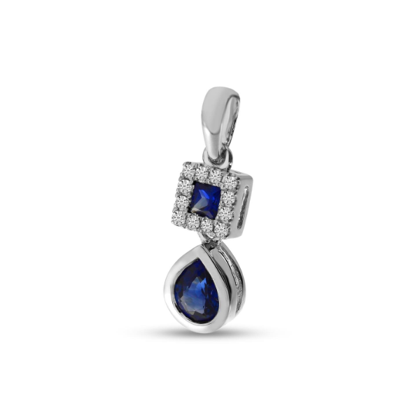 14K White Gold Sapphire and Diamond Drop Pendant Image 2 Carroll / Ochs Jewelers Monroe, MI