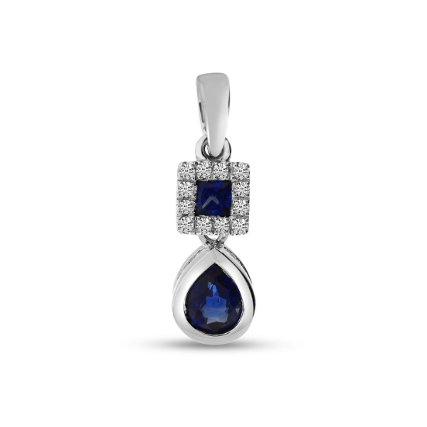 14K White Gold Sapphire and Diamond Drop Pendant Carroll / Ochs Jewelers Monroe, MI