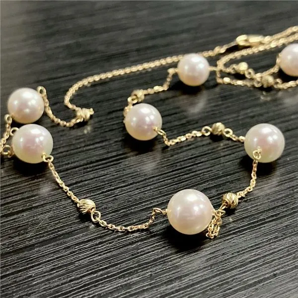Akoya Pearl and 14kt yellow gold Brilliance Bead Station Necklace Image 3 Carroll / Ochs Jewelers Monroe, MI