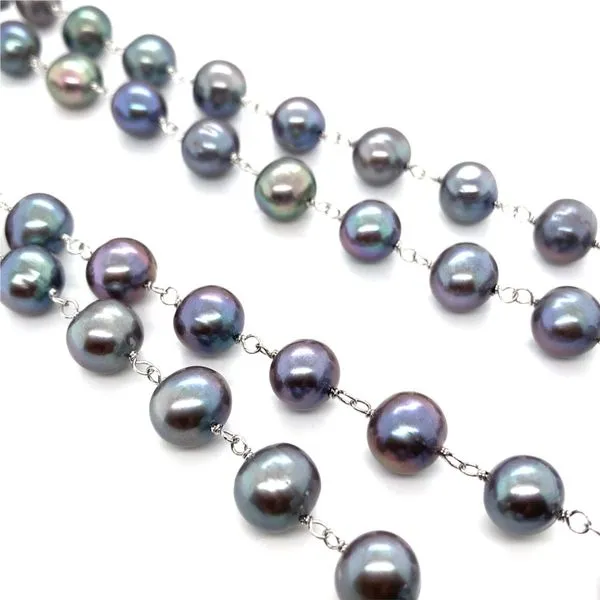 Black Pearl and Sterling Silver Long Strand Necklace