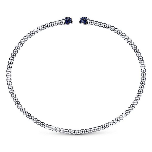 14K White Gold Bujukan Bead Cuff Bracelet with Sapphire Pavé Caps Image 2 Carroll / Ochs Jewelers Monroe, MI