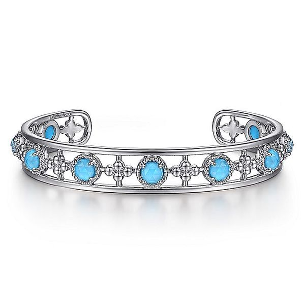 925 Sterling Silver Rock Crystal and Turquoise Station Bangle Carroll / Ochs Jewelers Monroe, MI
