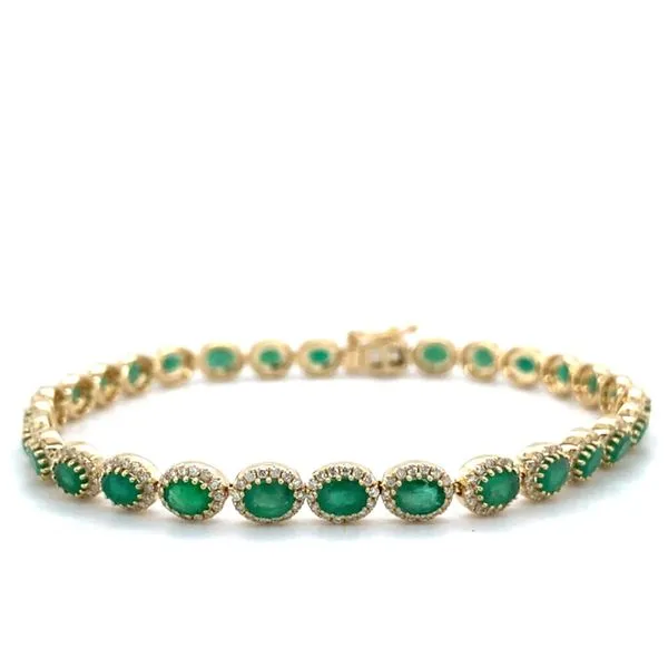 Emeralds & Diamonds Halo Tennis Bracelet in 14 Karat