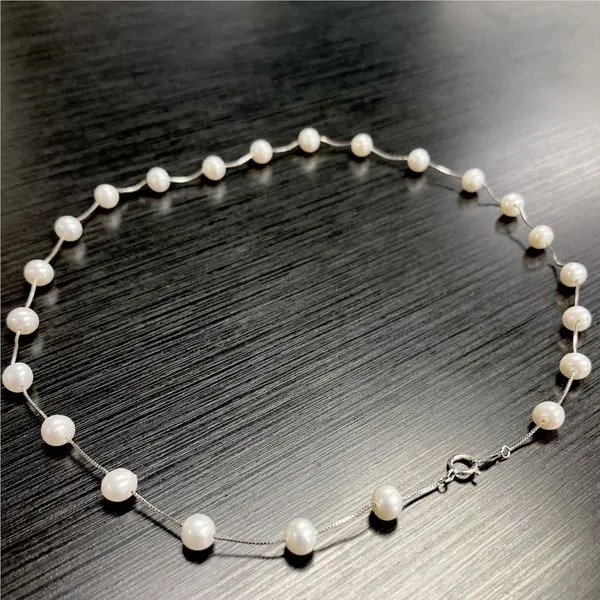Pearl Station Necklace in 14kt White Gold Image 2 Carroll / Ochs Jewelers Monroe, MI