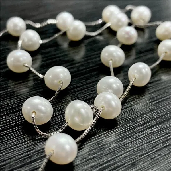 Pearl Station Necklace in 14kt White Gold Image 3 Carroll / Ochs Jewelers Monroe, MI