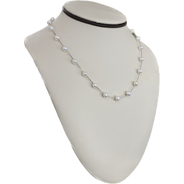 Pearl Station Necklace in 14kt White Gold Carroll / Ochs Jewelers Monroe, MI
