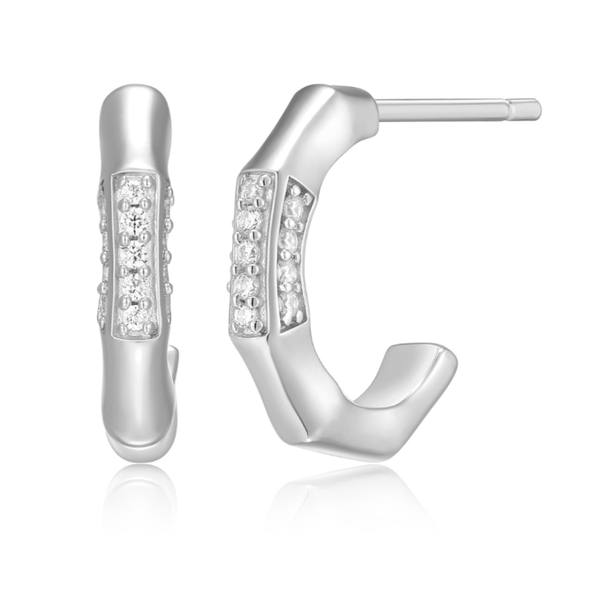 Sterling Silver Bamboo J Hoop Earrings Carroll / Ochs Jewelers Monroe, MI