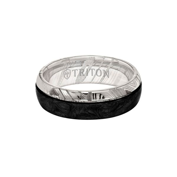 7mm Asymmetric Forged Carbon & Damascus Steel Wedding Ring Carroll / Ochs Jewelers Monroe, MI