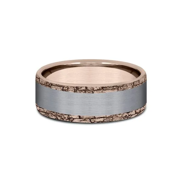 8mm Satin Tantalum & 14kt Gold Stone Wall Edge Wedding Band