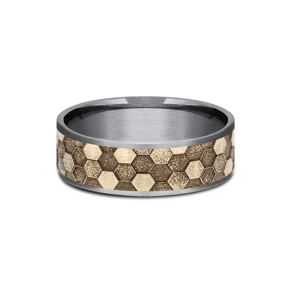 7.5mm Tantalum & 14 Karat Honeycomb Wedding Band