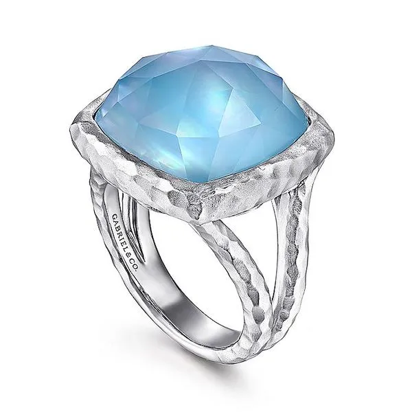 925 Sterling Silver Cushion Cut Rock Crystal/White MOP/Turquoise Ring Image 3 Carroll / Ochs Jewelers Monroe, MI