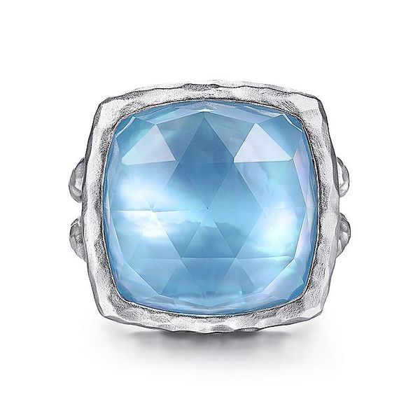 925 Sterling Silver Cushion Cut Rock Crystal/White MOP/Turquoise Ring Carroll / Ochs Jewelers Monroe, MI