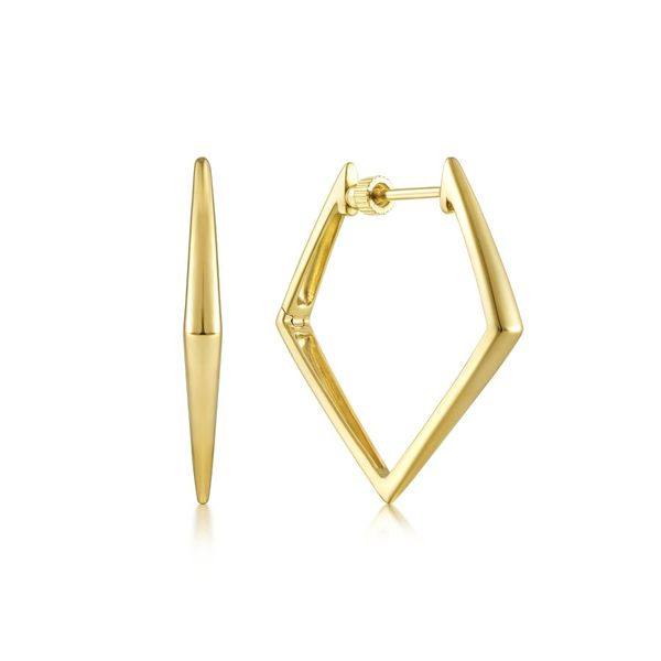 14K Yellow Gold 30mm Triangular Hoop Earrings Carroll / Ochs Jewelers Monroe, MI