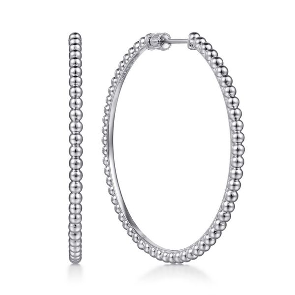 925 Sterling Silver 50MM Beaded Hoop Earrings Carroll / Ochs Jewelers Monroe, MI