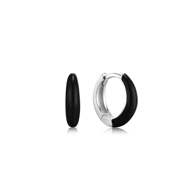 Raven Black Enamel Silver Sleek Huggie Hoop Earrings Carroll / Ochs Jewelers Monroe, MI