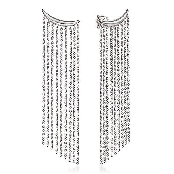 14k White Gold Curved Bar And Waterfall Chain Earrings Carroll / Ochs Jewelers Monroe, MI