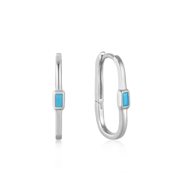 Turquoise Oval Silver Hoop Earrings Carroll / Ochs Jewelers Monroe, MI