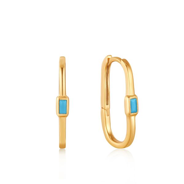 Turquoise Oval Gold Hoop Earrings Carroll / Ochs Jewelers Monroe, MI