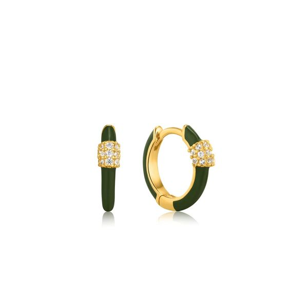 Forest Green Enamel Carabiner Gold Huggie Hoop Earrings Carroll / Ochs Jewelers Monroe, MI