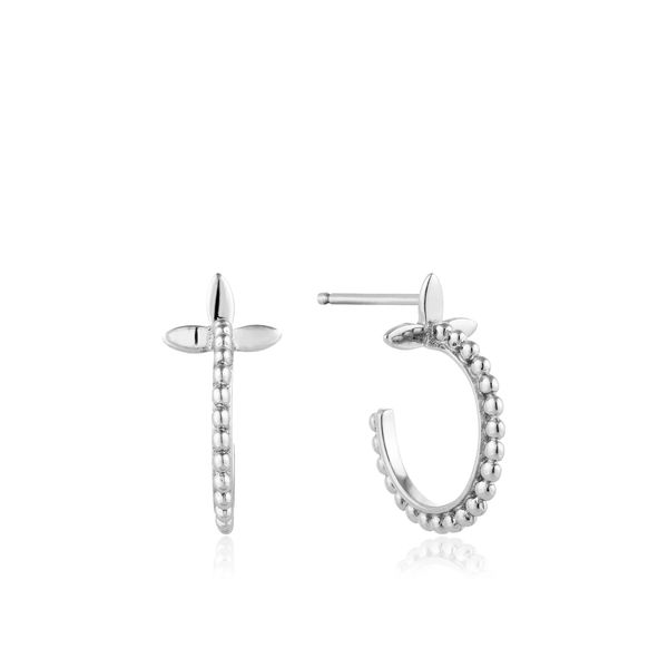 Silver Modern Beaded Hoop Earrings Carroll / Ochs Jewelers Monroe, MI