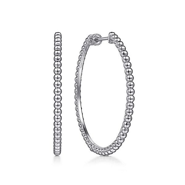 925 Sterling Silver 40MM Beaded Classic Hoop Earrings Carroll / Ochs Jewelers Monroe, MI