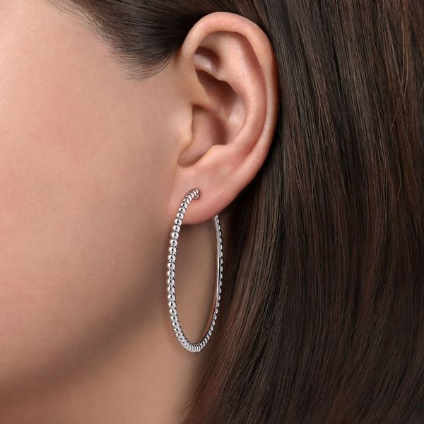 925 Sterling Silver 50MM Beaded Hoop Earrings Image 2 Carroll / Ochs Jewelers Monroe, MI