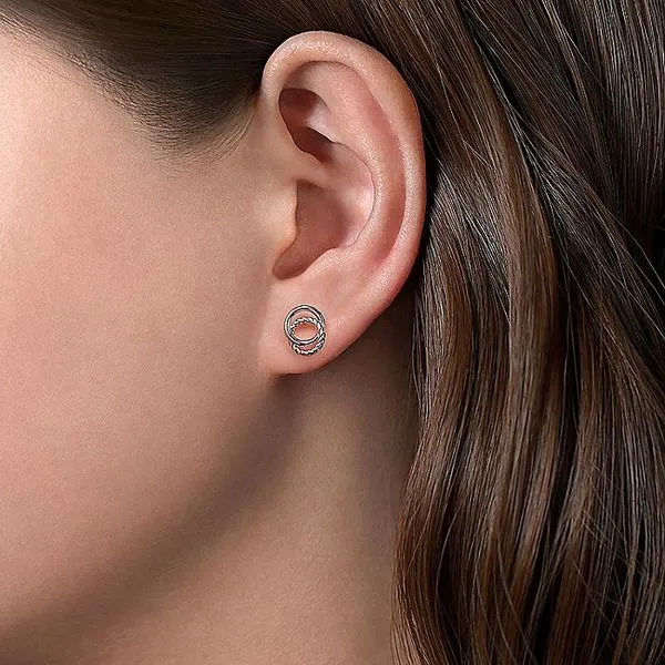 925 Sterling Silver Twisted Rope Double Circle Stud Earrings
