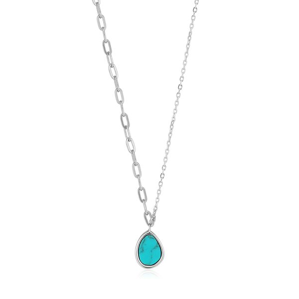 Silver Tidal Turquoise Mixed Link Necklace Carroll / Ochs Jewelers Monroe, MI