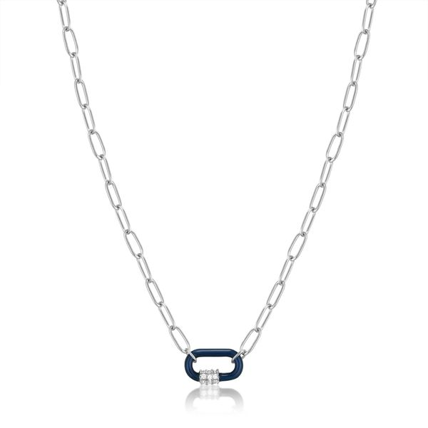 Navy Blue Enamel Carabiner Silver Necklace Carroll / Ochs Jewelers Monroe, MI