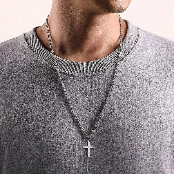 925 Sterling Silver Cross Pendant with Beveled Trim Image 2 Carroll / Ochs Jewelers Monroe, MI