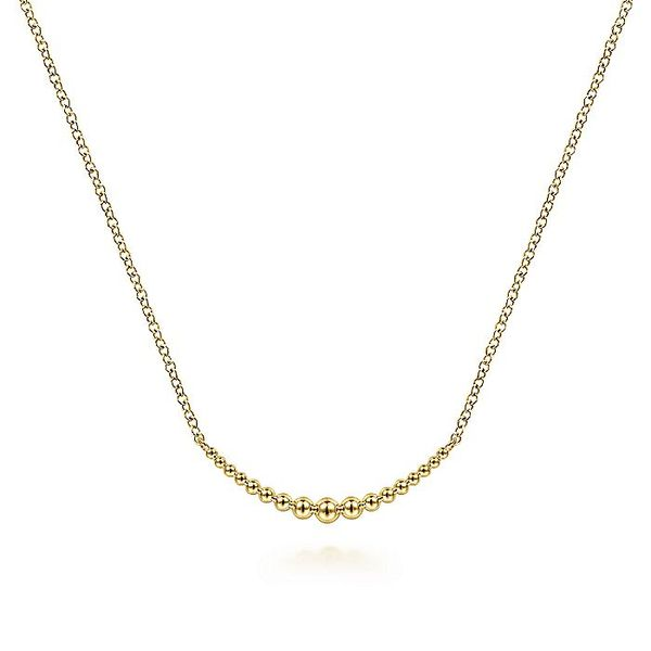 14K Yellow Gold Graduating Bujukan Bead Curved Bar Necklace Carroll / Ochs Jewelers Monroe, MI