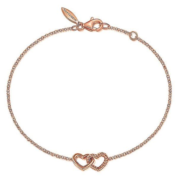 14K Rose Gold Chain Bracelet with Entwined Hearts Carroll / Ochs Jewelers Monroe, MI
