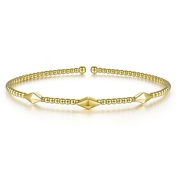 14K Yellow Gold Bujukan Bead Cuff Bracelet with Pyramid Stations Carroll / Ochs Jewelers Monroe, MI