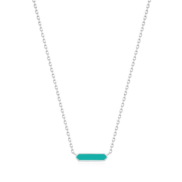 Teal Enamel Bar Silver Necklace Carroll / Ochs Jewelers Monroe, MI