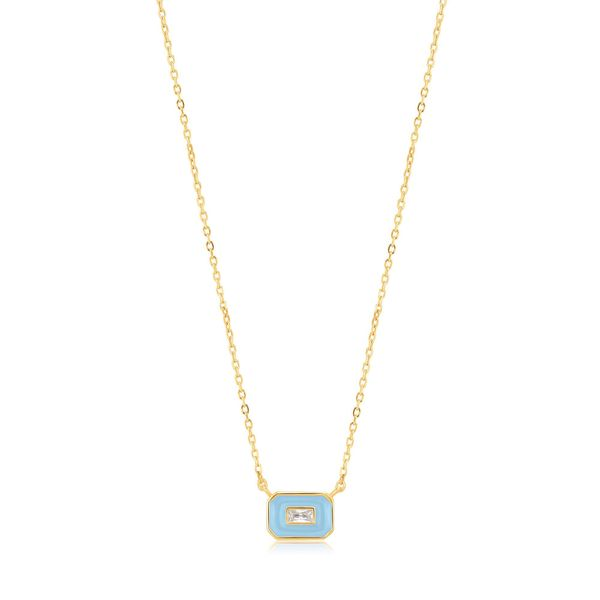 Powder Blue Enamel Emblem Gold Necklace Carroll / Ochs Jewelers Monroe, MI