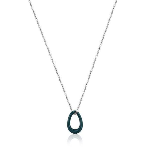 Forest Green Enamel Silver Twisted Pendant Necklace Carroll / Ochs Jewelers Monroe, MI