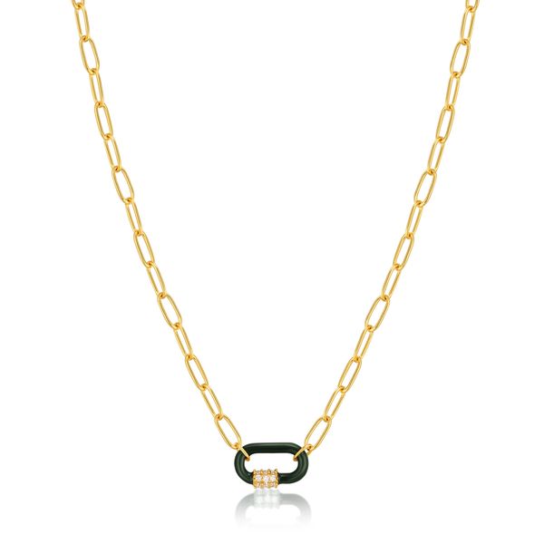 Forest Green Enamel Carabiner Gold Necklace Carroll / Ochs Jewelers Monroe, MI