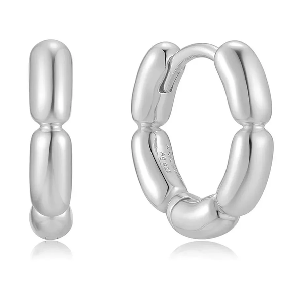 Polished Segmented Puff Huggie Hoop Earrings in White Sterling Silver Carroll / Ochs Jewelers Monroe, MI