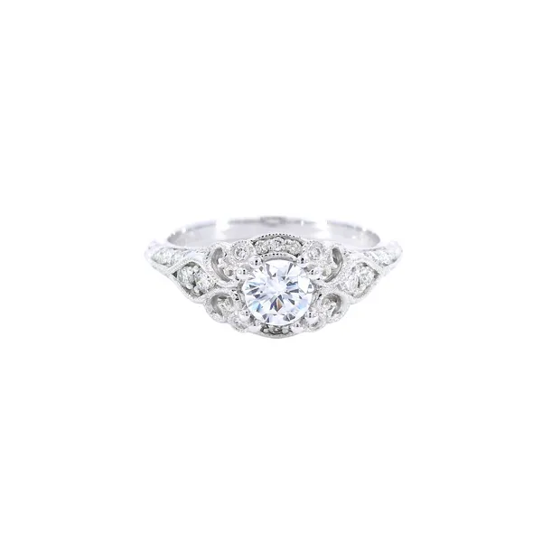 14K White Gold Vintage Diamond Engagement Ring Setting Carroll's Jewelers Fort Lauderdale, FL