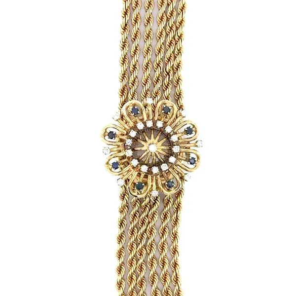 14K Yellow Gold Diamond & Sapphire Watch Bracelet Carroll's Jewelers Fort Lauderdale, FL