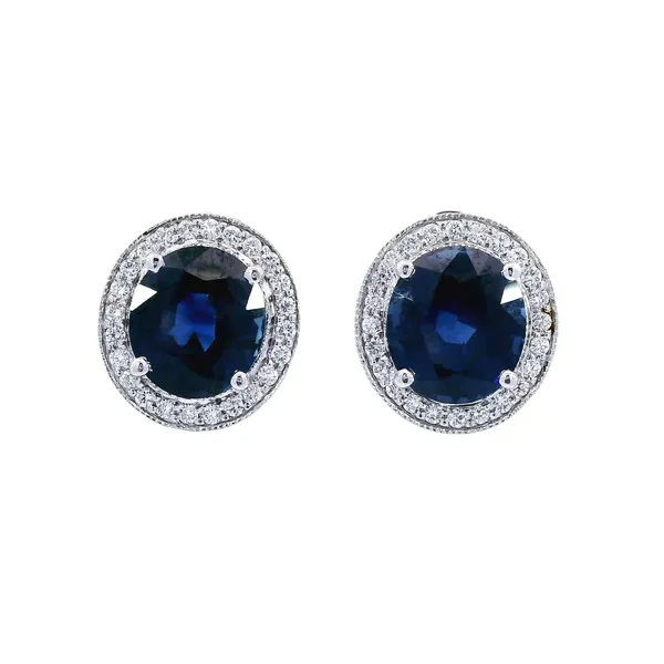 Estate Sappihre Earrings 18k white gold Diamond Halo Blue Sapphires Carroll's Jewelers Fort Lauderdale, FL