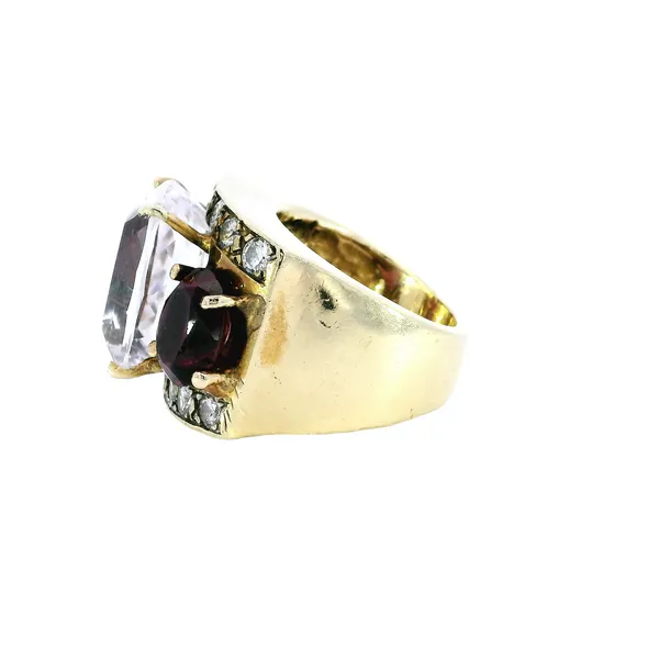 14K Yellow and White Gold, Kunzite, Garnet, & Daimond Ring Image 2 Carroll's Jewelers Fort Lauderdale, FL