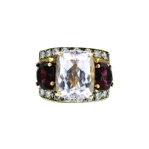 14K Yellow and White Gold, Kunzite, Garnet, & Daimond Ring Carroll's Jewelers Fort Lauderdale, FL