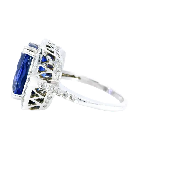 18K White Gold Tanzanite & Diamond Halo Ring Image 2 Carroll's Jewelers Fort Lauderdale, FL