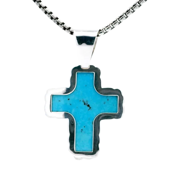 Sterling Silver Turquoise Cross Pendant Image 3 Carroll's Jewelers Fort Lauderdale, FL